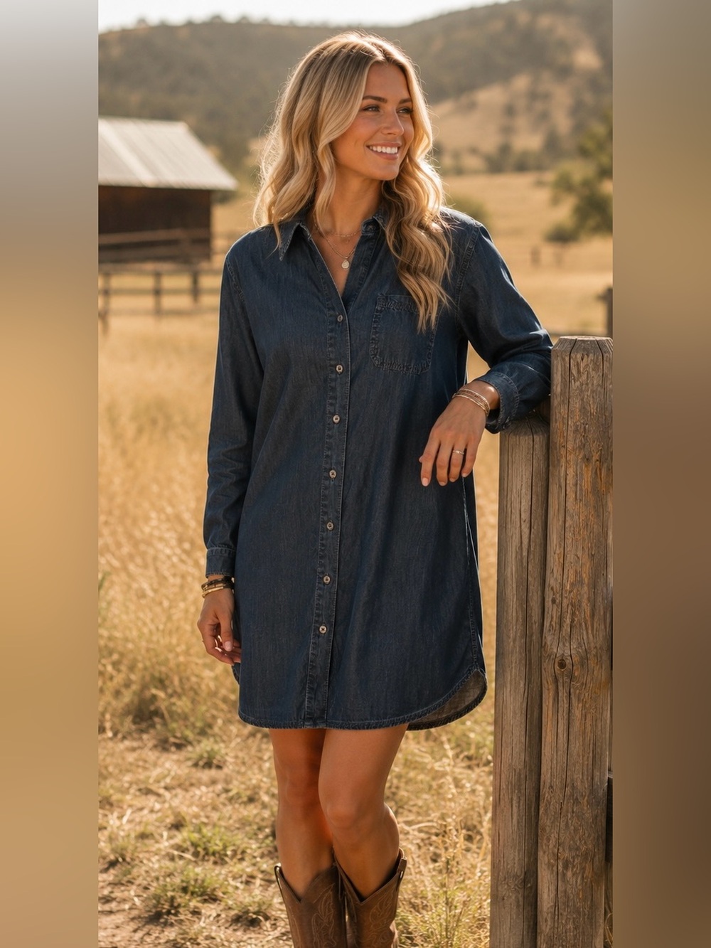 Coldwater Creek M Denim Chambray Shirt Dress Button Front Country Western Boho - Picture 9 of 9
